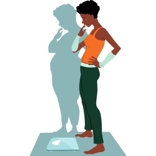 Woman next to weight scale